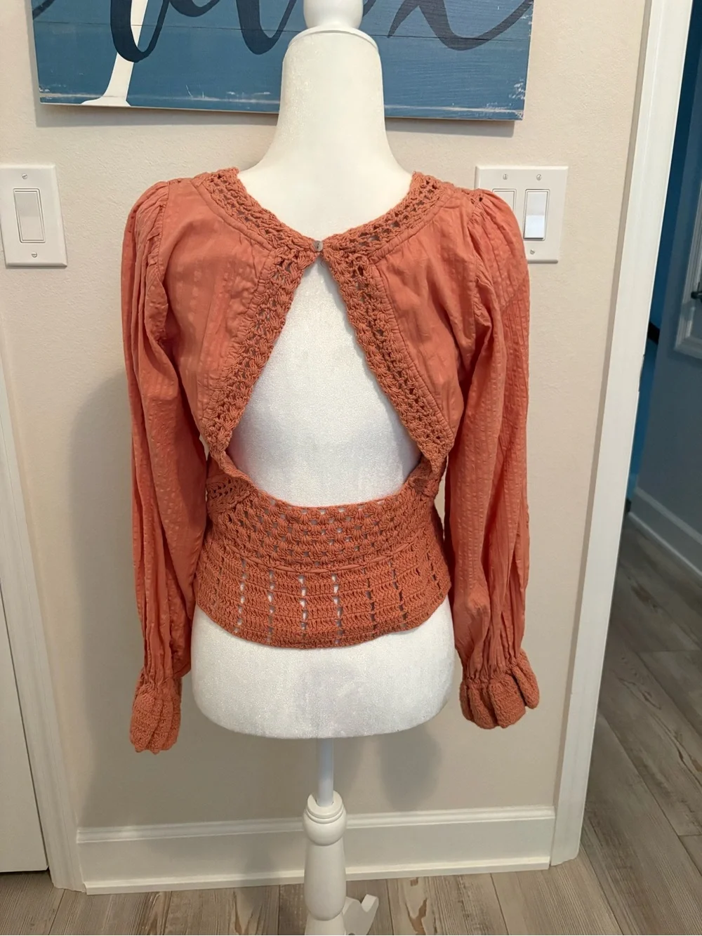 Free People Crochet Knit Peach Top